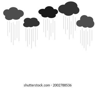 Black Clouds and rain on white background. Flat vector illustration.