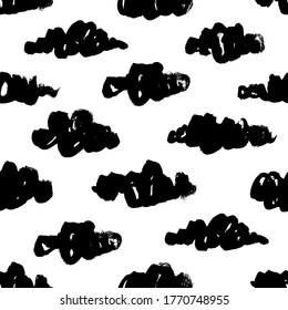 Black clouds vector seamless pattern. Sky with grunge clouds. Hand drawn black and white simple seamless ornament. Design for wallpaper, pattern fills, web page background, surface textures