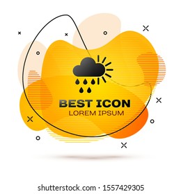 Black Cloudy with rain and sun icon isolated on white background. Rain cloud precipitation with rain drops. Abstract banner with liquid shapes. Vector Illustration