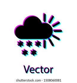 Black Cloudy with snow icon isolated on white background. Cloud with snowflakes. Single weather icon. Snowing sign.  Vector Illustration