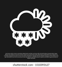 Black Cloudy with snow icon isolated on black background. Cloud with snowflakes. Single weather icon. Snowing sign.  Vector Illustration