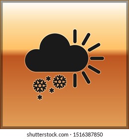 Black Cloudy with snow icon isolated on gold background. Cloud with snowflakes. Single weather icon. Snowing sign.  Vector Illustration