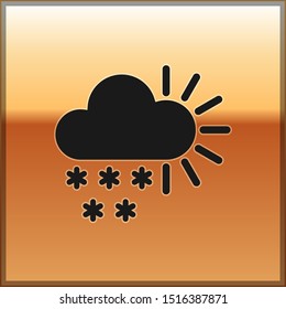 Black Cloudy with snow icon isolated on gold background. Cloud with snowflakes. Single weather icon. Snowing sign.  Vector Illustration