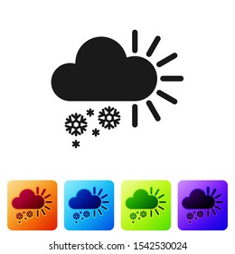 Black Cloudy with snow icon isolated on white background. Cloud with snowflakes. Single weather icon. Snowing sign. Set icons in color square buttons. Vector Illustration