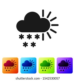 Black Cloudy with snow icon isolated on white background. Cloud with snowflakes. Single weather icon. Snowing sign. Set icons in color square buttons. Vector Illustration