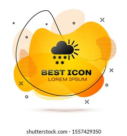 Black Cloudy with snow icon isolated on white background. Cloud with snowflakes. Single weather icon. Snowing sign. Abstract banner with liquid shapes. Vector Illustration