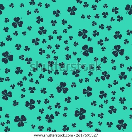 Black Clover icon isolated seamless pattern on green background. Happy Saint Patrick day.  Vector
