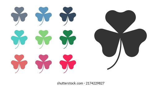 Black Clover trefoil leaf icon isolated on white background. Happy Saint Patricks day. National Irish holiday. Set icons colorful. Vector