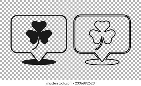 Black Clover trefoil leaf icon isolated on transparent background. Happy Saint Patricks day. National Irish holiday.  Vector