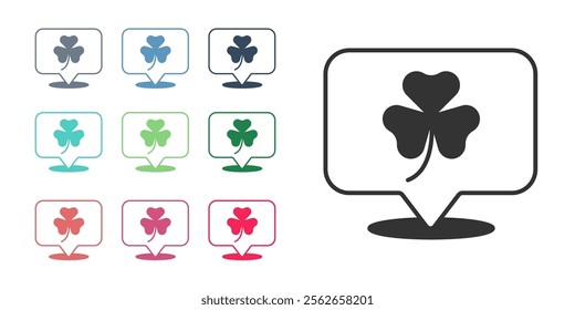 Black Clover trefoil leaf icon isolated on white background. Happy Saint Patricks day. National Irish holiday. Set icons colorful. Vector