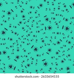 Black Clover trefoil leaf icon isolated seamless pattern on green background. Happy Saint Patricks day. National Irish holiday.  Vector