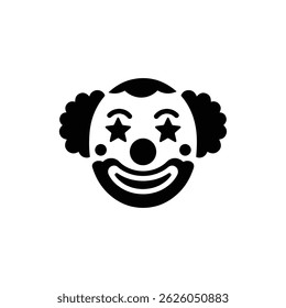Black Clown Face Icon with Star Eyes and Big Nose