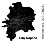 Black Cluj-Napoca city map, detailed administrative area