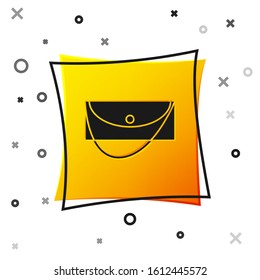 Black Clutch bag icon isolated on white background. Women clutch purse. Yellow square button. Vector Illustration