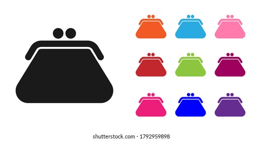 Black Clutch bag icon isolated on white background. Women clutch purse. Set icons colorful. Vector Illustration