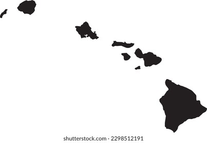 BLACK CMYK color detailed flat map of the federal state of HAWAII, UNITED STATES OF AMERICA on transparent background