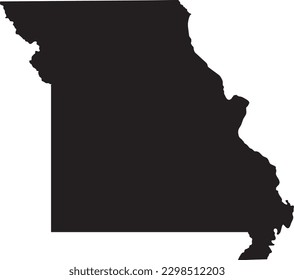 BLACK CMYK color detailed flat map of the federal state of MISSOURI, UNITED STATES OF AMERICA on transparent background