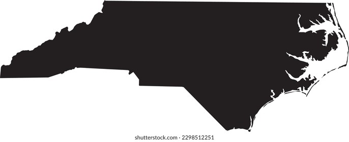 BLACK CMYK color detailed flat map of the federal state of NORTH CAROLINA, UNITED STATES OF AMERICA on transparent background