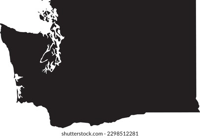 BLACK CMYK color detailed flat map of the federal state of WASHINGTON, UNITED STATES OF AMERICA on transparent background