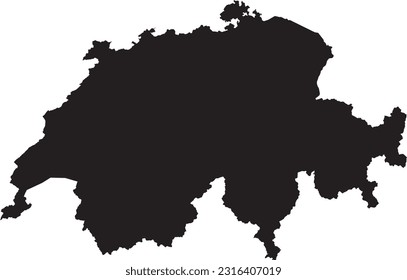 BLACK CMYK color detailed flat stencil map of the European country of SWITZERLAND on transparent background