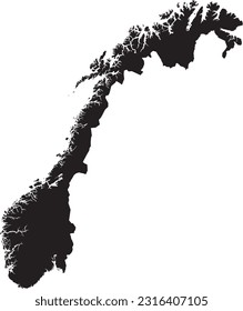 BLACK CMYK color detailed flat stencil map of the European country of NORWAY on transparent background