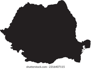 BLACK CMYK color detailed flat stencil map of the European country of ROMANIA on transparent background