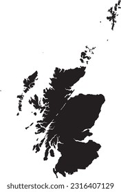 BLACK CMYK color detailed flat stencil map of the European country of SCOTLAND on transparent background