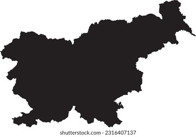 BLACK CMYK color detailed flat stencil map of the European country of SLOVENIA on transparent background