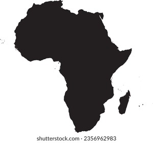 BLACK CMYK color detailed flat stencil map of the continent of AFRICA on transparent background