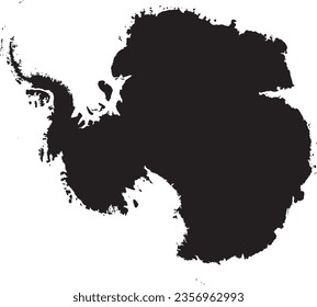 BLACK CMYK color detailed flat stencil map of the continent of ANTARCTICA (SOUTH POLE) on transparent background