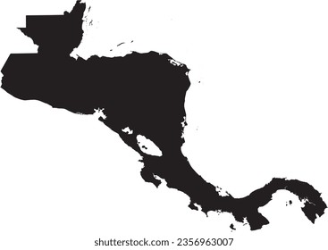 BLACK CMYK color detailed flat stencil map of the region of CENTRAL AMERICA on transparent background