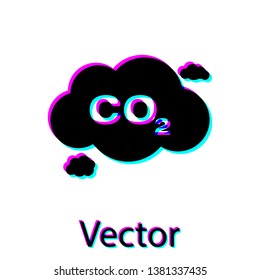 Black CO2 emissions in cloud icon isolated on white background. Carbon dioxide formula symbol, smog pollution concept, environment concept. Vector Illustration