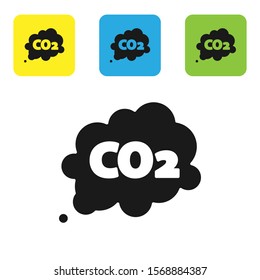 Black CO2 emissions in cloud icon isolated on white background. Carbon dioxide formula symbol, smog pollution concept, environment concept. Set icons colorful square buttons. Vector Illustration
