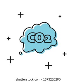 Black CO2 emissions in cloud icon isolated on white background. Carbon dioxide formula symbol, smog pollution concept, environment concept.  Vector Illustration
