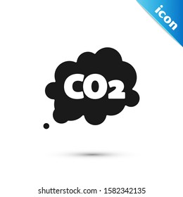 Black CO2 emissions in cloud icon isolated on white background. Carbon dioxide formula symbol, smog pollution concept, environment concept.  Vector Illustration