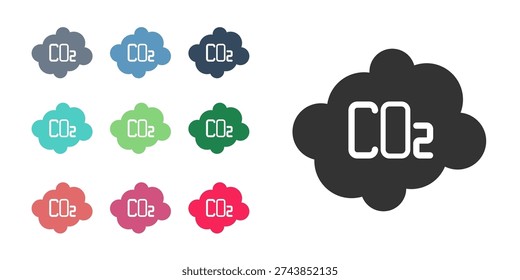 Black CO2 emissions in cloud icon isolated on white background. Carbon dioxide formula, smog pollution concept, environment concept. Set icons colorful. Vector