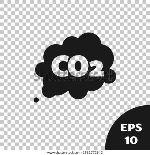 Black CO2 emissions in\
cloud icon isolated on transparent background. Carbon dioxide\
formula symbol, smog pollution concept, environment concept. \
Vector Illustration