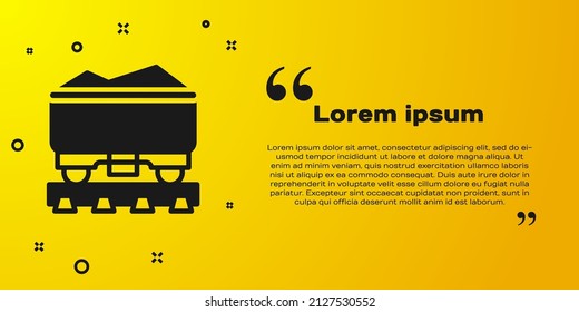 Black Coal train wagon icon isolated on yellow background. Rail transportation.  Vector