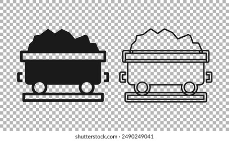 Black Coal train wagon icon isolated on transparent background. Rail transportation.  Vector