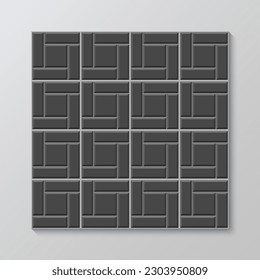 Masonería de adoquín negro. Textura de losa de pavimento sin foco. Patrón de mosaico de castores. Terraza decorativa. Superficie de piedra. Fondo exterior mosaico. Piso de barro. Fondo de ladrillo de cemento. Ilustración del vector