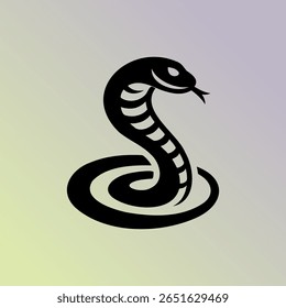 Ilustração de silhueta de cobra preta sobre fundo de gradiente suave para tatuagem ou design de logotipo