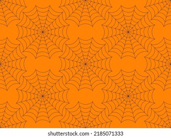 Black cobweb on orange background seamless pattern. Spider web for halloween. Design for wrappers, banners and holiday invitations. Vector illustration
