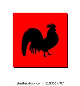 Black cock, red square sign, vector