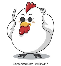 Black cock wearing glasses holding a fork and knife