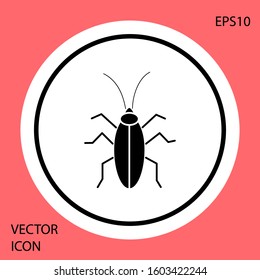 Black Cockroach icon isolated on red background. White circle button. Vector Illustration