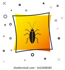 Black Cockroach icon isolated on white background. Yellow square button. Vector Illustration