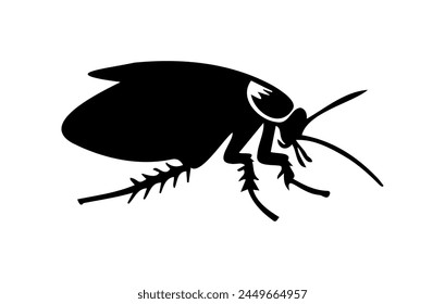 Black cockroach vector illustration. Silhouette of a pest insect isolated on white background. Concept of pest control, infestation, and home hygiene. For design, print and educational material.