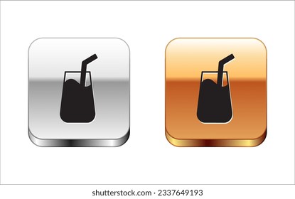 Black Cocktail and alcohol drink icon isolated on white background. Silver and gold square buttons. Vector