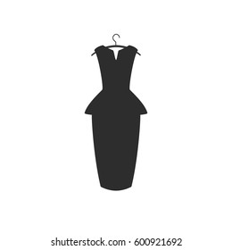 Black cocktail dress. Vector flat icon on white background