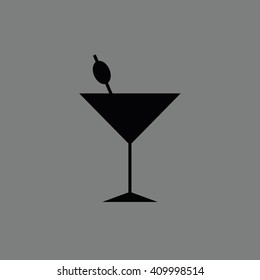 Black cocktail glass icon vector illustration. Gray background